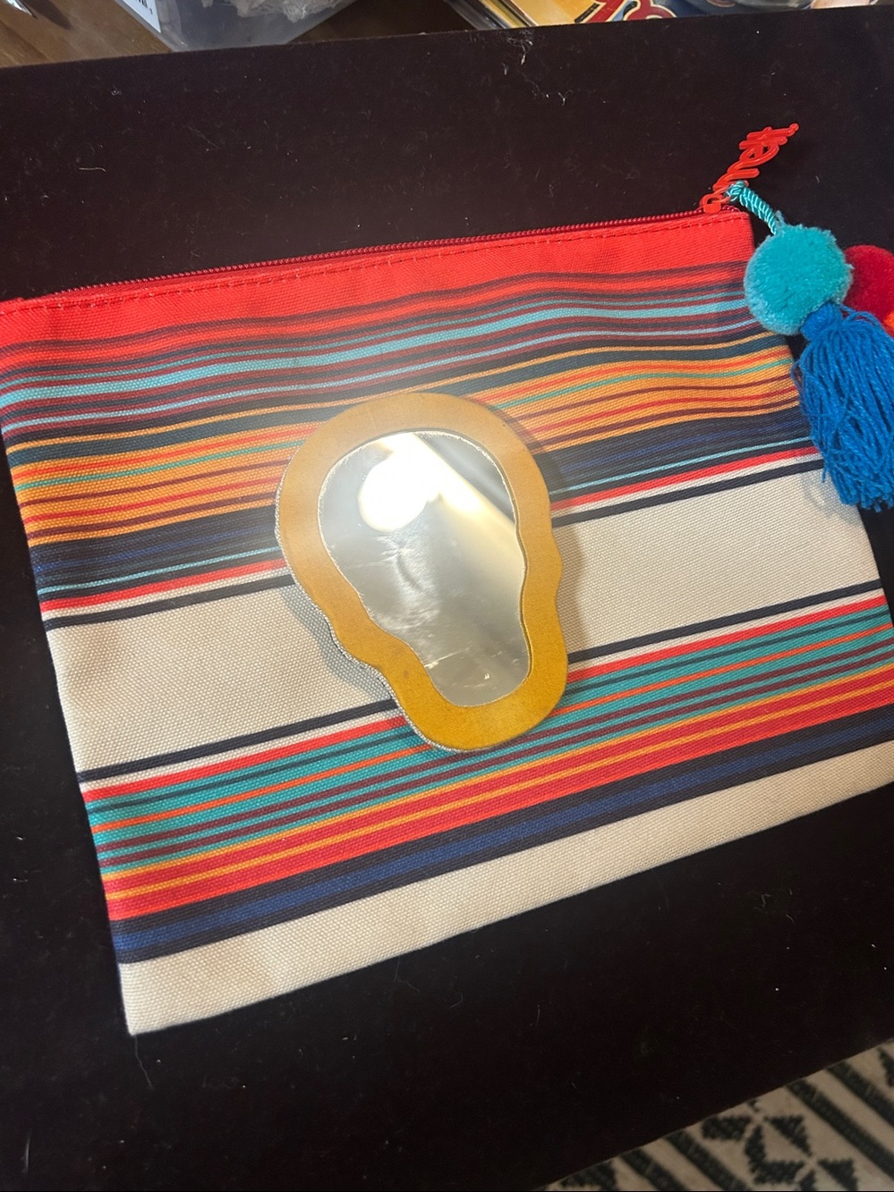 Striped Canvas Pouch Clutch with Tassel - Multicolor mirror added - Picture 6 of 8